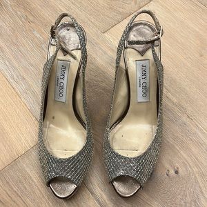 Jimmy Choo Nova Peep-Toe Lamé Slingback